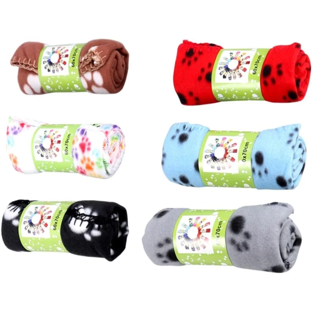 New 6 pack double sided Colorful Paw Print Fleece pet Blankets for bed carriers